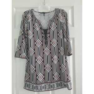 WHBM Tunic Blouse Funky Psychedelic, Size S Woman, Red, Peach, White House Blk